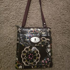 Fossil Women's Crossbody Bag - Black with Floral Accents